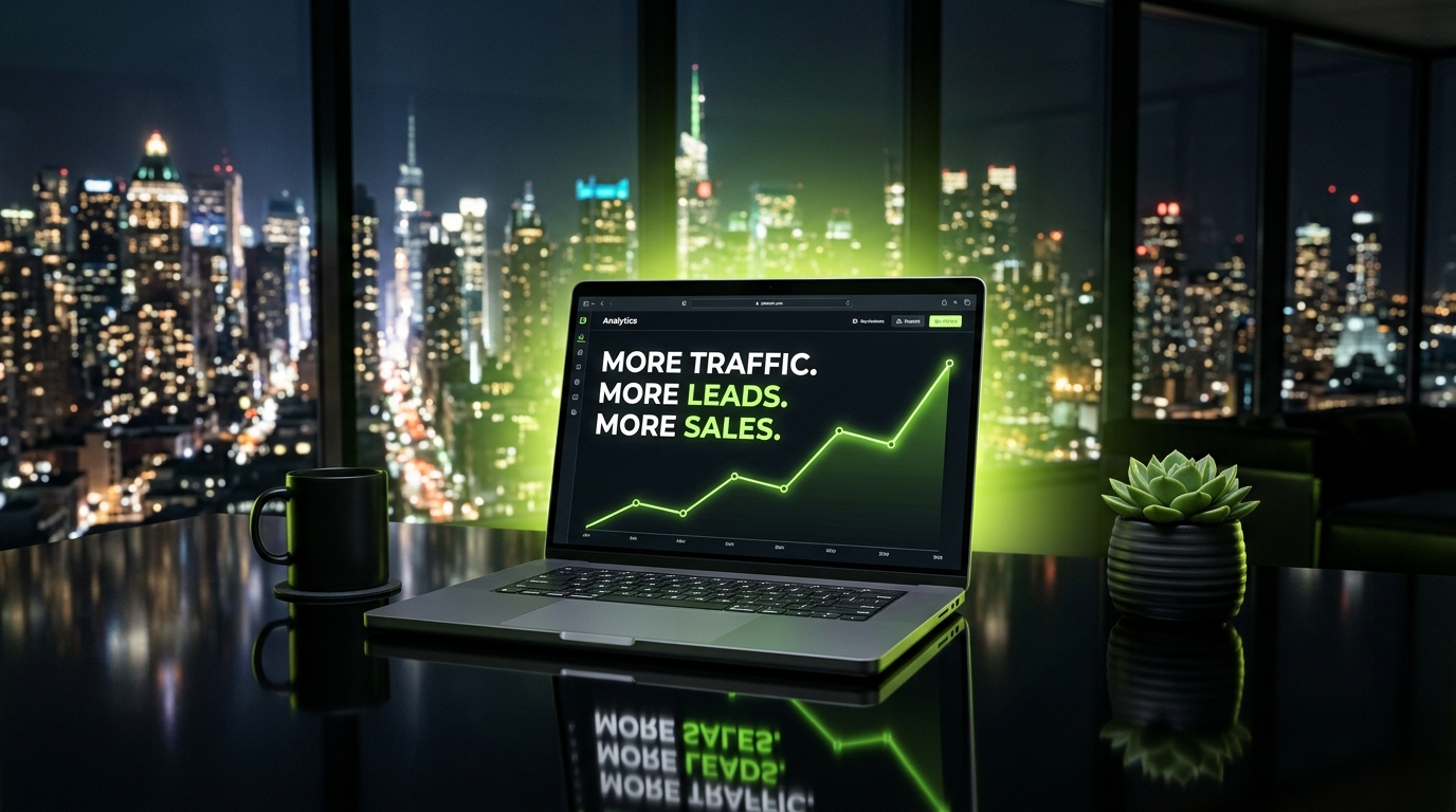 Digital Marketing Services Laptop Dashboard - More Traffic, More Leads, More Sales